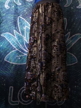 California MoonRise Metallic Gold Maxi Skirt | Size XS/TP -Nomad Art House